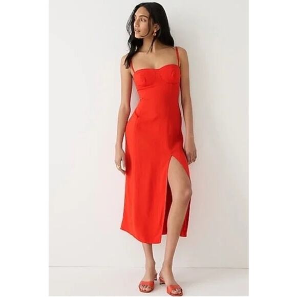 J Crew Women's sz 0 Crepe Bustier Poppy Red Dress Side Slit Night Out Date Night - Picture 1 of 12